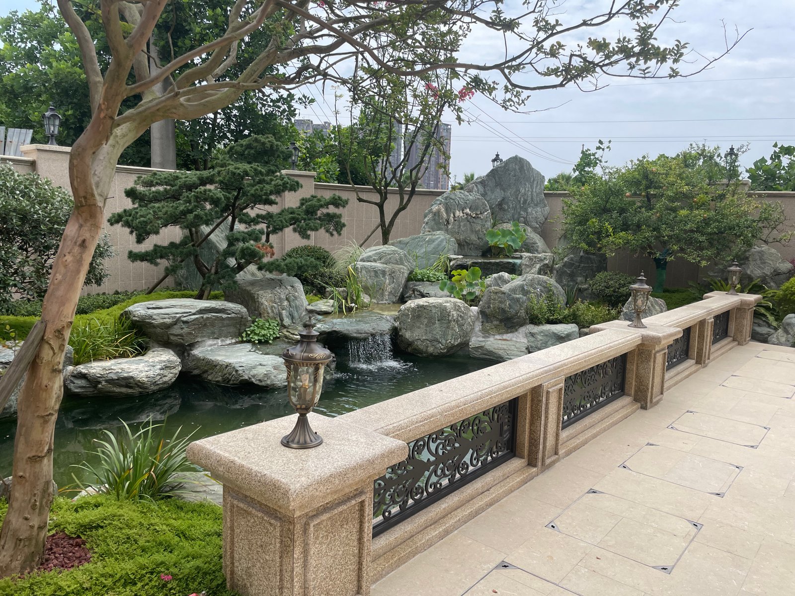 Villa garden and courtyard with outdoor porcelain tile